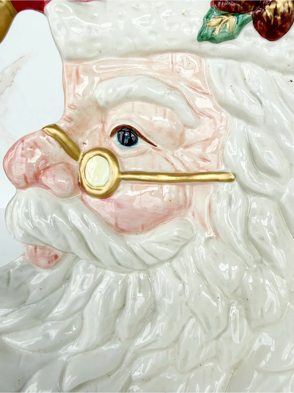 Vintage Fitz & Floyd Old World Santa Head Majolica Style Christmas Plate